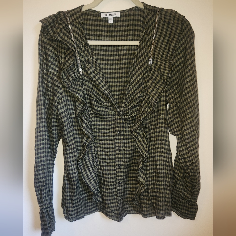 William Rast 'Suzannah' Grn/Blk Plaid Buffalo Check Blouse, Women's Size Large